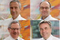 Bild: Prof. Dr. Marcus Lehhnhardt (l. o.), Prof. Dr. Thomas A. Schildhauer (r. o.), Prof. Dr. Martin Tegenthoff (l. u.), Prof. Dr. Andreas Mügge (r. u.). Bildnachweis: BG Universitätsklinikum Bergmannsheil