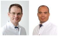 Prof. Dr. Volker Rudolph (l.), Direktor der Klinik für Allgemeine und Interventionelle Kardiologie und Angiologie, und Prof. Dr. Philipp Sommer (r.), Direktor der Klinik für Elektrophysiologie/Rhythmologie, HDZ NRW, Bad Oeynhausen. (Foto Marcel Mompour)